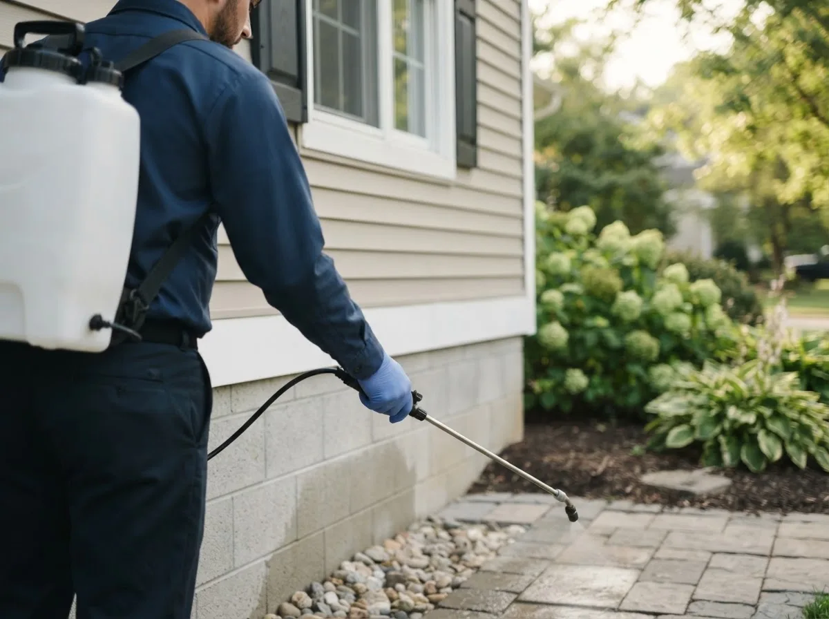 Pest control technician inspecting a home in Fitzhugh, OK